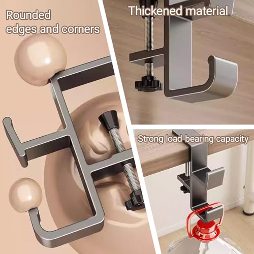 2-Pack Headphone Stand & Hook – Under Desk Headset Holder Clamp Mount for Gaming Headphones, Backpacks, Purses, Coats – Space-Saving Desk Accessories (Grey Dual Hook)