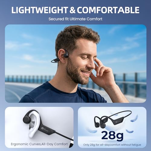 HIFI WALKER Bone Conduction Headphones, Bluetooth 6.0 Open Ear Headphones with IPX7 Waterproof, Type-C Quick Charging Long Battery Life, Sport Headphones Bone Conduction for Running, Fitness, Gift