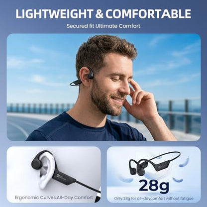 HIFI WALKER Bone Conduction Headphones, Bluetooth 6.0 Open Ear Headphones with IPX7 Waterproof, Type-C Quick Charging Long Battery Life, Sport Headphones Bone Conduction for Running, Fitness, Gift