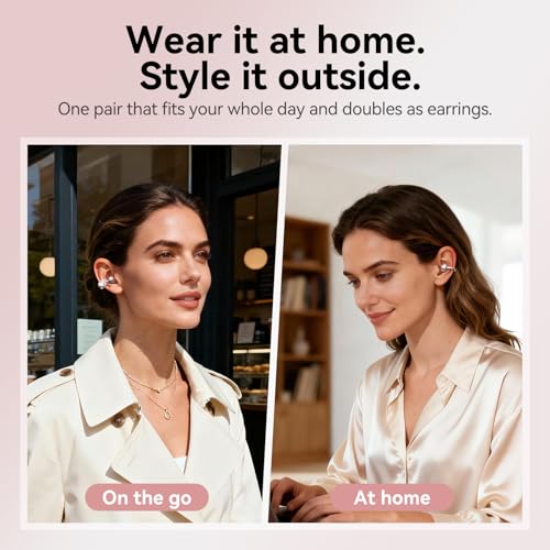 Kinglucky Clip-On Open Ear Earbuds with Detachable Diamond Earrings, Bluetooth 5.4 Open Ear Wireless Headphones for Women, 40H Playtime, Comfortable Small-Ear Fit, Rose Gold - color: Pink