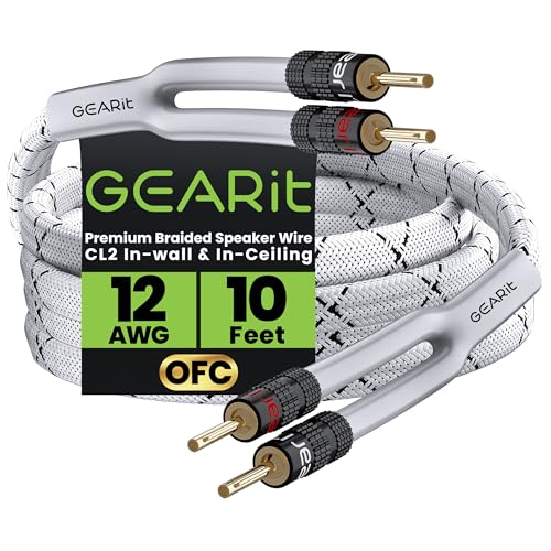GEARit Speaker Cable with Banana Plugs White 12 Gauge 10 ft,Speaker Cable CL2 Rated 12AWG OFC,Heavy Duty Braided 12 Gauge Speaker Wire for Audiophiles,Hi-Fi Systems,Home Theater,Amplifiers & Speakers - color: White, size: 10 Feet