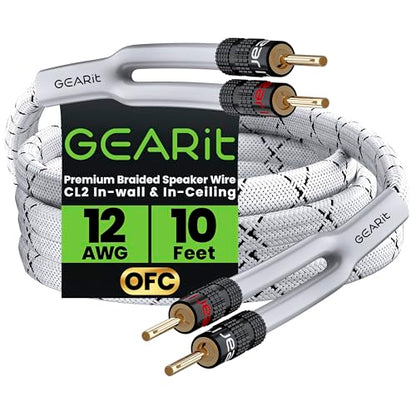 GEARit Speaker Cable with Banana Plugs White 12 Gauge 10 ft,Speaker Cable CL2 Rated 12AWG OFC,Heavy Duty Braided 12 Gauge Speaker Wire for Audiophiles,Hi-Fi Systems,Home Theater,Amplifiers & Speakers - color: White, size: 10 Feet