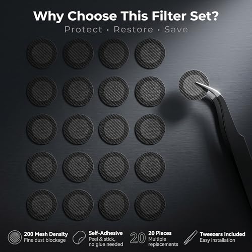 20Pcs Mesh Filter Set for Earbuds IEM 4mm 200 Mesh with Tweezers