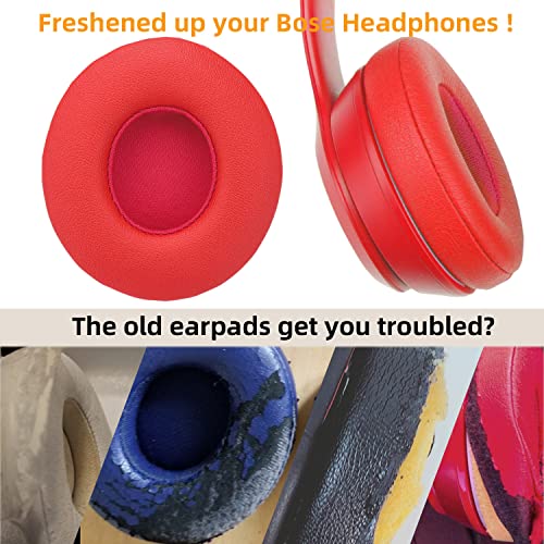 Replacement Ear Pads for Beats Solo 2 and Solo 3 Headphones, Red | Solo2 & Solo3 Earpads Cushions with Noise Isolation Memory Foam and Softer Protein Leather - color: Red
