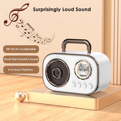 Wireless Bluetooth Speaker, Cute Mini Portable Speaker, Loud Sound,4H Playtime, Mic,TF/SD Card, Aux Line,Water-Proof for iOS Android Smartphone Home Office Gift Ideas White - color: White
