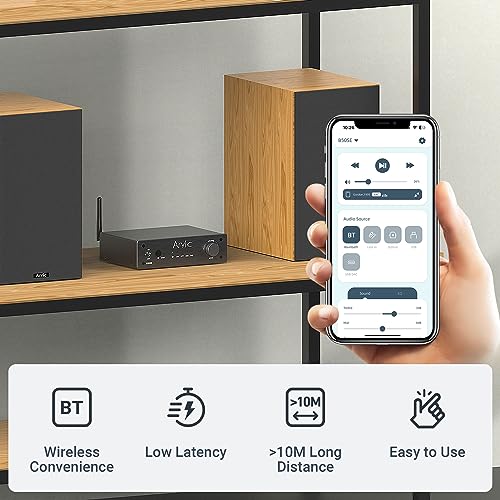 Arylic B50SE Bluetooth 5.1 Stereo Receiver 2.1 Channels Mini Class D Integrated Home Speaker Amplifier 50W x 2,Stable and Remote, Go Control Application and Easy Control EQ