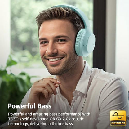 TOZO HA1 70H Over Ear Wireless Headphones Bluetooth 5.4 Foldable Headset | Deep Bass Stereo Sound, 32 Custom EQ Modes, Control Via Button, 78ms Low-Latency, Clear Call, Ideal For Travel Daily Use - color: Green