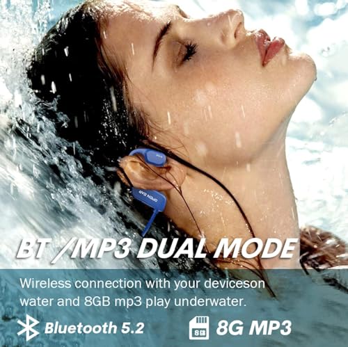 Bone Conduction Headphones Swimming Underwater IPX8 Waterproof Headphones Underwater Waterproof Earbuds for Swimming Swim Headphones Bluetooth Bone Conduction Head Set MP3 Player with 8G Memory - color: Black