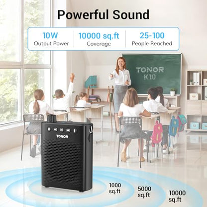 TONOR Portable Voice Amplifier for Teachers, Rechargeable Mini Pa System with 100 cm/3ft Wired Headset Microphone and Waistband, Megaphone Speaker for Classroom, Training, Yoga, Tour Guides K10