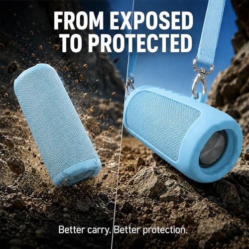 Boobowl Silicone Case for JBL Flip 7 with Shoulder Strap&Carabiner- Sky Blue - color: Sky blue