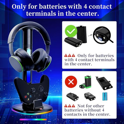 Controller Charger with RGB Headphone Stand for Xbox Series X|S/Elite 2/One/One X/One S/One Elite, XSX Controller Charger Station with 2 USB Port, Headset Stand for Xbox Charging Station Dock - size: Charger for Xbox