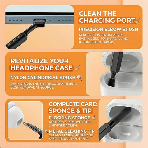 20 in 1 Multifunctional Cleaner Kit for Electronic Devices, Keyboard Cleaning Brush, Headphones Cleaner Kit for AirPods, Multi-Tool for Cleaning Laptop, Earbuds, Camera, Cellphones,Black - color: black