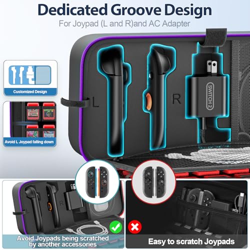 OIVO Carrying Case Compatible with 2025 Nintendo Switch, Portable Switch 2 Travel Carry Case Fit for Joy-Con 2 & Adapter, Hard Shell Protective Pouch Bag with 24 Game Slots, Purple - color: Purple