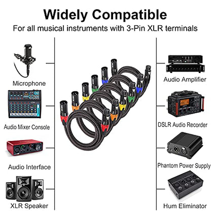 XLR Microphone Cables Braided 50 Feet 6 Packs | Premium Durable Balanced 3 Pin XLR Male to Female Patch Cords for Mic DJ Recording, Noiseless, 22AWG - size: 6-Pack 50ft