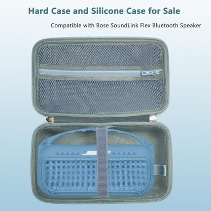 JCHPINE Silicone Cover and Carrying Case for Bose SoundLink Flex Speaker | Protective Cases with Handle and Shoulder Strap, Soft Silicone Cover and Hard Travel Case (Blue) - color: Blue Case