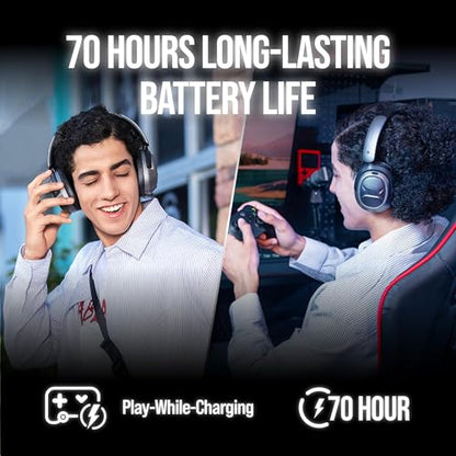 OXS Storm A2 Wireless Gaming Headset, Active Noise Cancellation, Over Ear Headphone with Mic, Bluetooth 5.4 & 2.4GHz Low Latency, Dual EQ Modes, 70H Playtime, for PC, Switch, PS4, PS5, Mobile, Black - color: Black