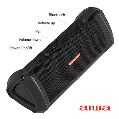 AIWA Exos-3 Waterproof Bluetooth Speaker, 60W Peak Power, 20-Hour Playtime, Stereo Sound, USB-C Charging, IPX7 Waterproof, Wireless Pairing, Perfect for Outdoor Adventures