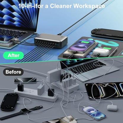 540W USB C Charger Block, 10 Multi-Port USB Charging Station, PD Type C Charger 100W 65W Laptop Fast Charger Compatible with MacBook Pro/Air, USB A Charger for iPad, iPhone, Samsung,