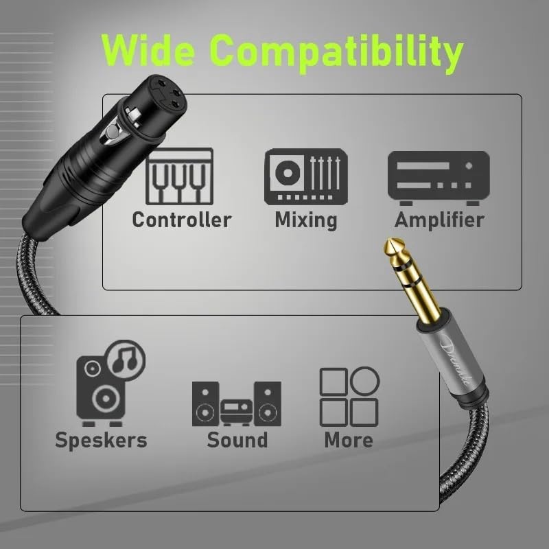 2 Pack 1/4" to XLR Cable 15FT, Gold Plated Jack 6.5mm Stereo Male to XLR Female, Balanced 1/4" TRS (Quarter Inch) to XLR Patch Cable Microphone Cord for Speaker Mixer Studio Monitor Preamp - size: 15FT/4.5M