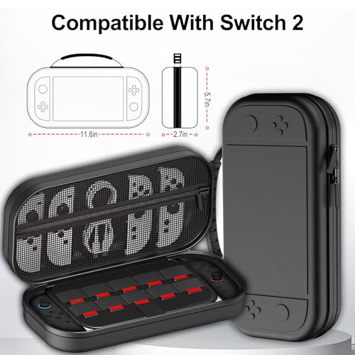Gaekol Slim Carrying Case for Nintendo Switch 2 (2025), Portable Hard Shell Travel Case for Switch 2 Console, Game Slots, Joy-Cons and other Accessories (PU Leather-Black) - style: Pu Leather-black