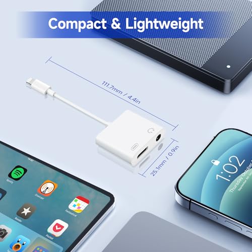 [Apple MFi Certified] 2-in-1 Charging & Audio Adapter for iPhone, Lightning to 3.5mm Headphone Jack Dongle Splitter, Supports Hi-Res Lossless Sound, Compatible with iPhone 14/13/12/11/XS/XR/8/7 1Pack - color: White