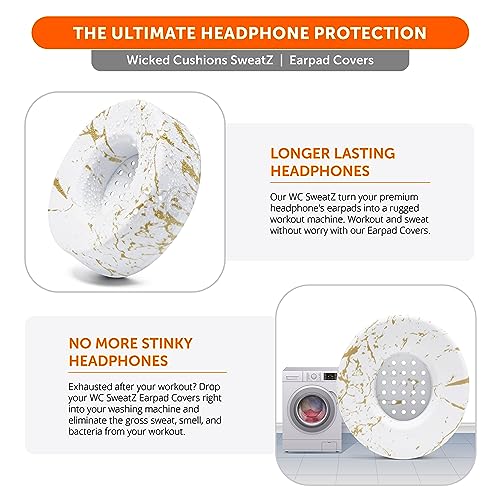 WC SweatZ Solo - Patented Earpad Sweat Covers for Beats Solo 4 & 3, Made by Wicked Cushions | Sweatproof & Machine Washable | Gold Marble - color: Gold Marble