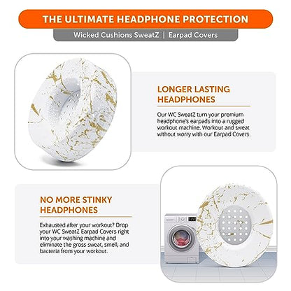 WC SweatZ Solo - Patented Earpad Sweat Covers for Beats Solo 4 & 3, Made by Wicked Cushions | Sweatproof & Machine Washable | Gold Marble - color: Gold Marble