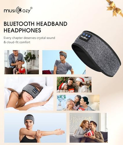 MUSICOZY Bluetooth 5.4 Sleep Headphones Headband Sports Wireless Audio | Earbuds 2 in 1 Design with Breathable Stretch Fabric, HD Stereo Sound Speakers for Workout Yoga Running, Nighttime Sleep Use - color: Grey