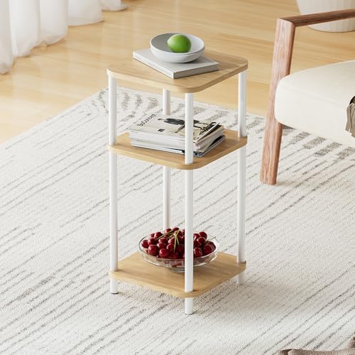 Bamboo End Table with Charging Station, Side Table for Small Space, Small Table Stand, Narrow Wooden Bedside Table Nightstand with Shelves, for Nursery, Living Room, Bedroom, Natural and White - color: Natural and White