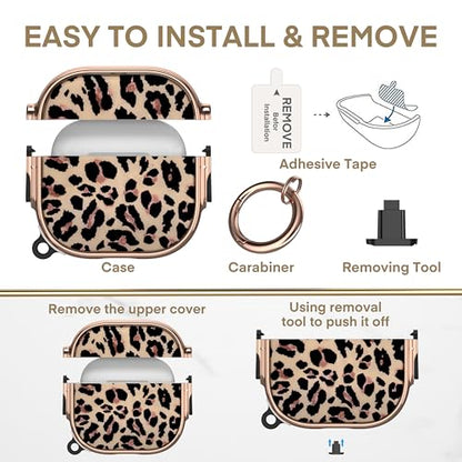 for AirPods 4 Case with Safety Lock, Magsafe Compatible, Leopard | Double Secure Lock,Drop Protection,Two-Piece Design,with Gold Keychain, Anti Lost, Dustproof, Cute AirPod 4 Case - color: Brown + Yellow, size: AirPods 4 Case
