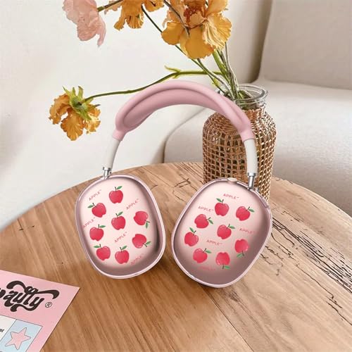 Pink Cute Apple Print Clear Case for Airpods Max Headphones Lovely Design Soft TPU Ear Cups Cover Anti-Scratch Silicone Ear Pad Protective Case 53 Headband Cover for Apple Airpods Max - color: Pink apple 04
