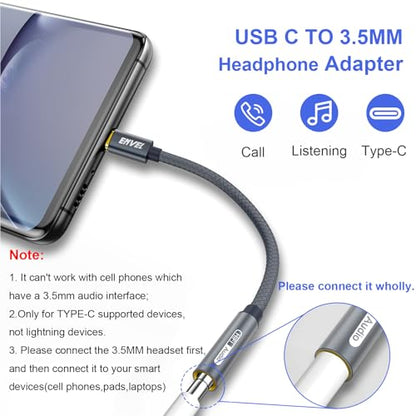 ENVEL USB C to 3.5mm Headphone Jack Adapter, 2 Pack Aux to USB C Adapter | USB C to Aux Audio Dongle Cable Cord Compatible with iPhone 17 16 15 Pro Max Samsung Galaxy S25, iPad Pro M2 M3 M4, Pixel 9