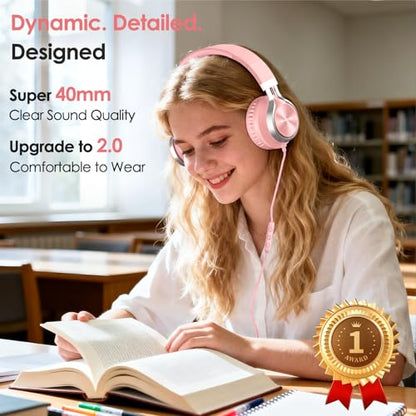 INFURTURE USB C Headphones Wired with Mic & Volume Control, Noise Isolating Over-Ear Headphones, Tangle-Free Plaiting Line, Foldable Headphone for School/Travel/iPad,Tablet,iPhone 17/16/15(Pink) - color: Blush Pink