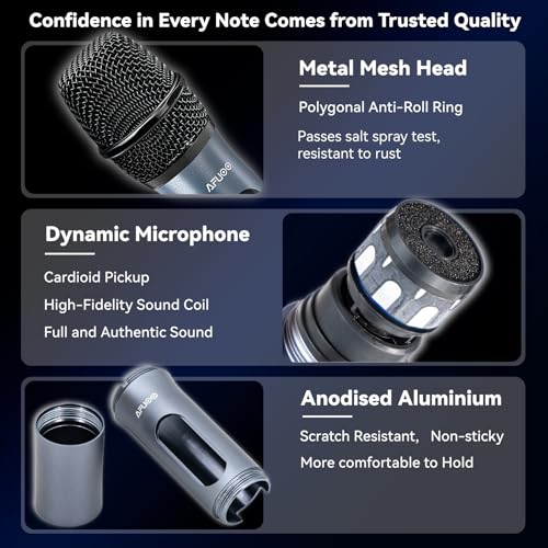 Handheld Wireless Microphone 2Pack with Single Receiver,CarryBag,Blue | all-metal body,200 feet,noise reduction,6.35plug&3.5mmadapter,swappable battery;karaoke,party,weddings,indoor&outdoor stage