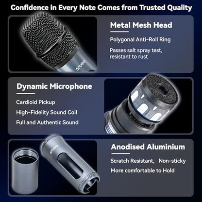 Handheld Wireless Microphone 2Pack with Single Receiver,CarryBag,Blue | all-metal body,200 feet,noise reduction,6.35plug&3.5mmadapter,swappable battery;karaoke,party,weddings,indoor&outdoor stage