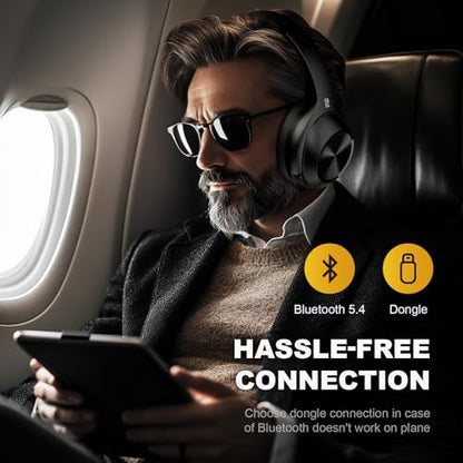 Calmbee Hybrid Active Noise Cancelling Headphones, Bluetooth 5.4 Headphones Wireless Over Ear with Mic for Clear Calls, Hi-Res Audio, 90H Playtime, Transparency, Deep Bass, Dongle Connect, Custom App | Bluetooth 5.4, Clear Mic Calls, Hi-Res Audio, 90H Pla