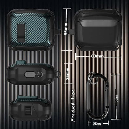 Compatible Samsung Galaxy Buds 3 Pro Case/Bud 3 Cover Clip with Cleaner Kit, Military Shell Protective Armor Case Cover with Lock & Carabiner for Galaxy Buds 3/3 Pro 2024 Men Women Black Green - color: Black-Green