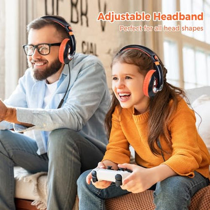 rockpapa Comfort+ Wired Kids Headphones with Microphone & 3.5mm for School - color: Orange/Black