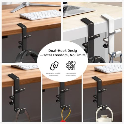 Desk Mount Bag Holder Hook Clamp, Bag Hook 1 Pcs-Double Hook Black | Portable Purse Hook for Table, Reduce Desk Clutter, Desk Mount Headphones Holder, Backpack Hanger, Table Hanging Storage - color: 1 Pcs-Double Hook Black