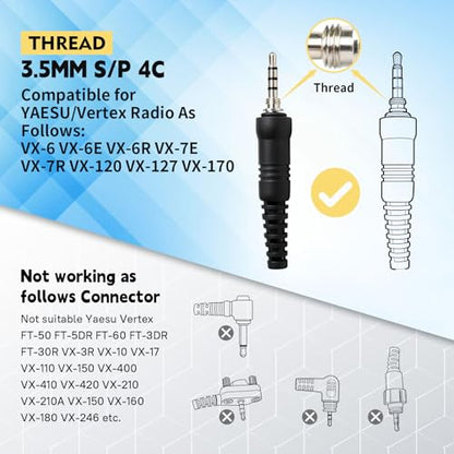 Vx-6r Ptt Headset Radio Earpiece Adapter Ear Piece Mic for Yaesu Vertex Standard Horizon vx-170 ft-3dr ft 70dr vx 6r 7r vx-170 hx400 hx890 hx210 evx-s24 ft4x ft60r ft5dr ft5 ft-65(G Shape)