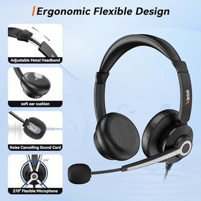 USB Headset with Microphone for PC, Computer Headset with Noise Cancelling Microphone for Laptop,3.5MM Jack USB Wired Headset with Mute in-line Control for Office Online Class Skype Zoom Meetings - color: USB C & 3.5mm -786