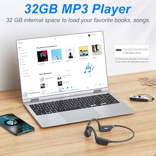Bone Conduction Headphones - Bluetooth 5.4 & 32GB Memory MP3 Player IP68 Waterproof Headphones for Swimming, Bone Conduction with Mic Open Ear Running Headphone for Swimming, Running, Cycling (Black) - color: Black