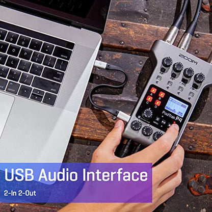 Zoom PodTrak P4 Podcast Recorder with 4 XLR Mic Inputs, 4 Headphone Outputs, Phone & USB Input for Remote Interviews, Sound Pads, 2-In/2-Out USB Audio Interface, Battery Powered | Phone and USB Input for Remote Interviews, Sound Pads, 2-In/2-Out USB Audio