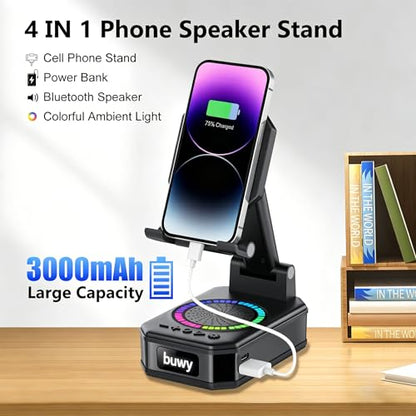 Birthday Gifts for Men Women Teens, Wireless Charger Phone Stand with Bluetooth Speaker, Phone Charger Stand with LED Lights, Anti-Slip Base Adjustable for iOS Android Father's Day Best Gifts - color: Matte Black