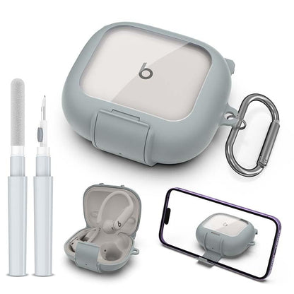 Protective Cover for Beats Powerbeats Pro 2 Case with Secure Lock & Phone Stand, Shockpoof Protection Clear Case Compatible with Beats Powerbeats Pro2 Earbuds with Cleaner Kit & Keychain (Grey) - color: Grey