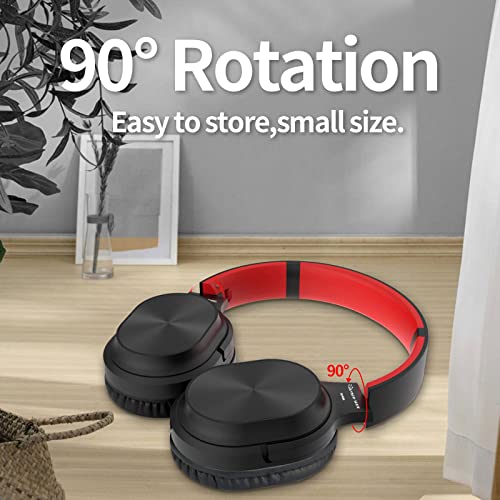 Studio Headphones with Microphone Over Ear Stereo Monitoring Closed Headphones for PC, Phone, Chatting, Music, DJ, Podcast (Classical Black-Red)
