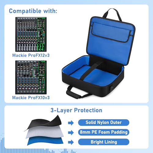 PGmoon Mixer Travel Bag Compatible with Mackie ProFX12v3/ProFX10v3 | Audio Mixer Carrying Case with Multi-Pockets for Mics, Cables and More Equipment (Patented Design)