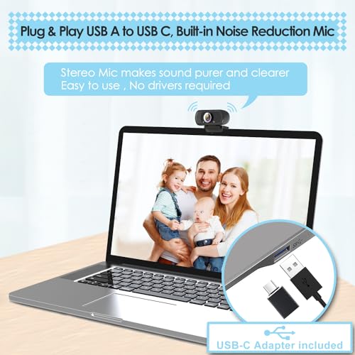 USB C Webcam for Switch 2 / PC: 1080P HD Web Cam with Mic,Computer Camera | with Privacy Cover & Tripod Stand for MAC Desktop Laptop, Wide Angle Webcam Pro Streaming Web Camera for Skype/Teams/Webex - style: USB-C Webcam with Cover & Tripod