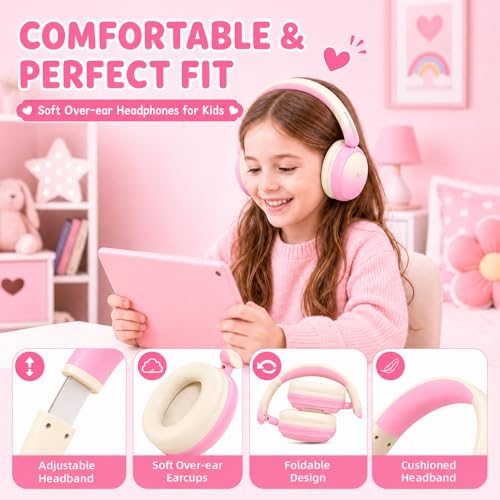 Kids Wireless Headphones for Girls,Over-Ear Kids Headset - color: Pink
