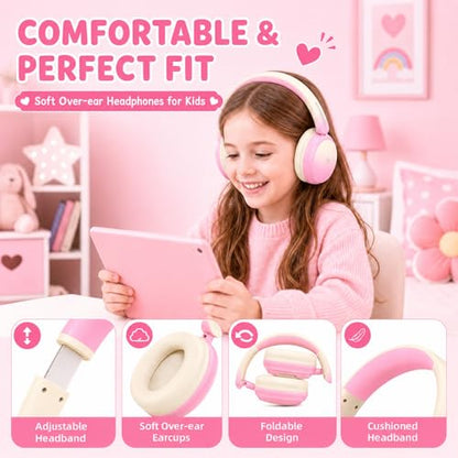 Kids Wireless Headphones for Girls,Over-Ear Kids Headset - color: Pink